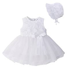 Famuka Baby Mädchen Kleider Baby Taufkleid Brautkleid Hochzeit Geburtstag Taufe Kleider Prinzessin (9 Monate, Weiß) von Famuka