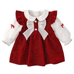 Famuka Baby Mädchen Weihnachten Kleider Rot Kleinkinder Weihnachtskleid Festlich Langarm Herbst Winter Kleider (as3, Numeric, Numeric_100, B, 100) von Famuka