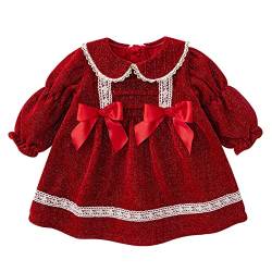 Famuka Baby Mädchen Weihnachten Kleider Rot Kleinkinder Weihnachtskleid Festlich Langarm Herbst Winter Kleider (as3, Numeric, Numeric_90, A, 90) von Famuka