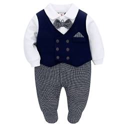 Famuka Baby Strampler Baby Jungen Smoking Anzug Spieler Taufe Hochzeit Partei Outfit Fotoshooting Babykleidung (Marine, 12M) von Famuka