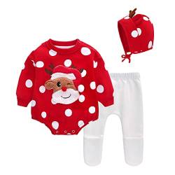 Famuka Baby Weihnachten Outfit Strampler Baby Junge Mädchen Weihnachtsmütze Weihnachtskleidung Set (Weihnachtshirsch, 12M) von Famuka