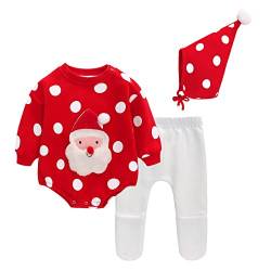 Famuka Baby Weihnachten Outfit Strampler Baby Junge Mädchen Weihnachtsmütze Weihnachtskleidung Set (Weihnachtsmann, 6M) von Famuka