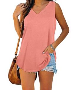 Famulily Ärmellose Tops Damen Baumwolle Longshirt Damen Sommer ohne Arm Rosa L von Famulily