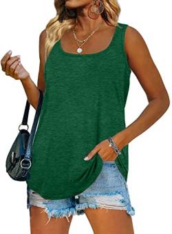 Famulily Ärmellose Tunika Top Damen Sommer Tank Tops quadratischer Kragen Shirt einfarbig Oberteil Causal T-Shirt Grün L von Famulily