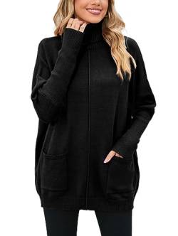 Famulily Basic Pullover Damen Elegant Winter Herbst Oversize Rollkragenpullover mit Taschen Schwarz XS von Famulily