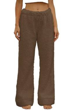 Famulily Bequem Teedy Fleece Pyjamahose Warm Winter Herbst FrüHling Haushose Bequem Thermohose Freizeithose Elegant Braun S von Famulily