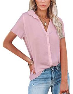 Famulily Bluse Damen Elegant BüRo T Shirt Basic Damen V Ausschnitt Rosa 2XL von Famulily