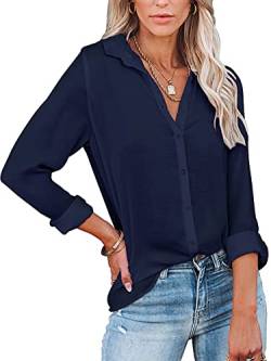 Famulily Bluse Damen Elegant Business Chiffon Bluse Damen Sommer Blau 2XL von Famulily