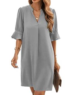 Famulily Casual Kleider für Frauen Kurzarm Strandbekleidung Sundress Cover Ups V-Ausschnitt Shift Kleid Grau L von Famulily