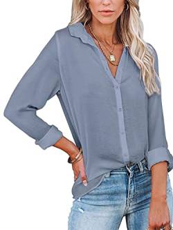 Famulily Chiffon Bluse Damen Elegant Lang Hemd Langarm Business Look Grau M von Famulily