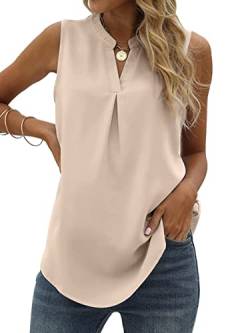 Famulily Chiffon-Tanktop für Damen, plissiert, V-Ausschnitt, ärmellos, Sommer-Shirt, Bluse, lockere Passform, Weste, Tops, S-XXL, beige, X-Large von Famulily