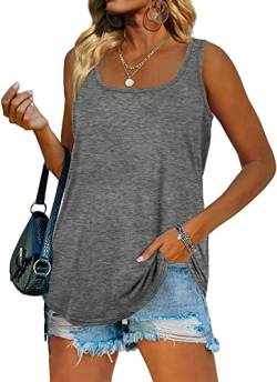 Famulily Damen Ärmellose Tunika Top Sommer Tank Tops quadratischer Kragen Shirt einfarbig Oberteil Causal T-Shirt,Grau,L von Famulily