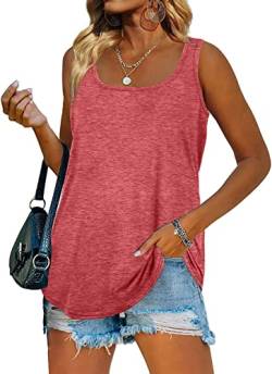 Famulily Damen Ärmellose Tunika Top Sommer Tank Tops quadratischer Kragen Shirt einfarbig Oberteil Causal T-Shirt,Rosa,XXL von Famulily