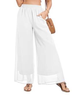 Famulily Damen Arbeitshose mit weitem Bein Leichte fließende Bequeme Business Casual Kleid Hose Seitentaschen Weiß M von Famulily