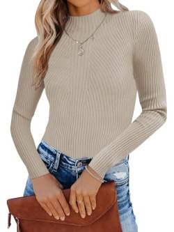 Famulily Damen Basic Mock Turtle Neck Pullover Slim Fit Langarm Pullover Sweater Tops (S, Beige) von Famulily