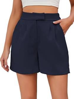 Famulily Damen Breites Bein Kurze Hosen Zurück Elastische High Waist Lounge Shorts mit Taschen Marineblau S von Famulily