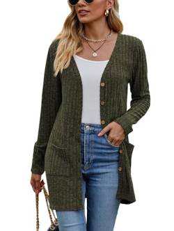 Famulily Damen Cardigans Langarm Open Front Button Down V-Neck Oversized Loose Fitted Sweater Coat (S, Army Green) von Famulily