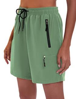 Famulily Damen Cargo Shorts Leichte Schnelltrocknend Bermuda Stretch Kurze Hose Mit Reißverschlusstasche,Bean Green,M von Famulily