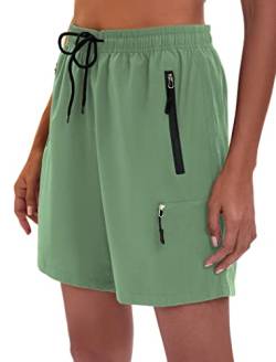 Famulily Damen Cargo Shorts Leichte Schnelltrocknend Bermuda Stretch Kurze Hose Mit Reißverschlusstasche,Bean Green,XXL von Famulily