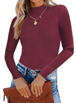 Famulily Damen Casual Turtleneck Pullover Langarm Winter Pullover Rippstrick Tops (S, Wein) von Famulily