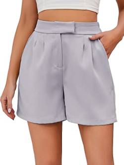 Famulily Damen High Waist Shorts Straight Leg Shorts Sommer Hot Pants mit Taschen Grau L von Famulily