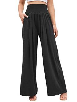 Famulily Damen Hose mit weitem Bein, elastisch, hohe Taille, Baumwolle, Yogahose mit Taschen, Loungewear für alle Jahreszeiten, S-XXL, Schwarz , M von Famulily