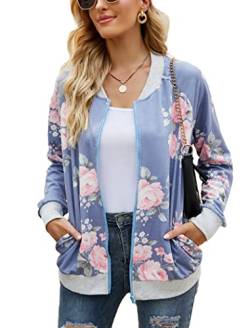 Famulily Damen Jacken Leichter Reißverschluss Lässig inspirierte Bomberjacke Herbstmantel Stehkragen Kurze Outwear Tops Himmelblau M von Famulily