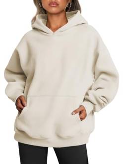Famulily Damen Kapuzenpullover Casual Winter Warm Fleece Pullover mit Kapuze Sweatshirt Langarm Pullover mit Taschen Beige L von Famulily