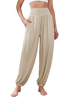 Famulily Damen Lässige Lose Gemütliche Hosen Hohe Taille Yoga Haremshosen Athletische Lounge Hosen Khaki XXL von Famulily