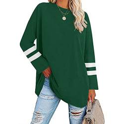 Famulily Damen Langarm T-Shirts Gestreift Langarm V-Ausschnitt Rundhals Bequeme Baumwolle Lose Tunika Tee Bluse Tops, #3 Grün, Large von Famulily