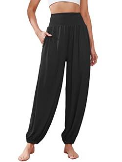 Famulily Damen Oversized Solid Yoga Pilates Hosen Trendy Harem Hosen mit Taschen Schwarz M von Famulily