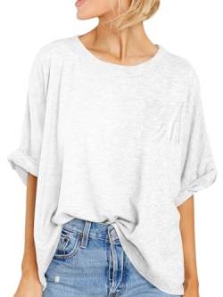 Famulily Damen Oversized T Shirt Kurzarm Lose Casual Basic Tshirts Sommer Tee Tops (L,Weiß) von Famulily