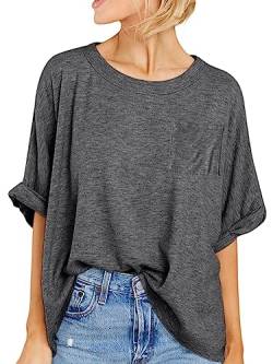 Famulily Damen Oversized T Shirt Kurzarm Lose Casual Basic Tshirts Sommer Tee Tops (XL,Grau) von Famulily