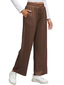 Famulily Damen Palazzo Lounge Hose mit Breiten Beinen, leichte lose Bequeme lässige Sweatpants (XL, Braun) von Famulily