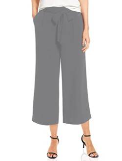 Famulily Damen Schlaghosen Casual Basic Einfarbig Loose Freizeithose Bequeme Atmungsaktive Hose Mit Tunnelzug,Dunkelgrau,M von Famulily