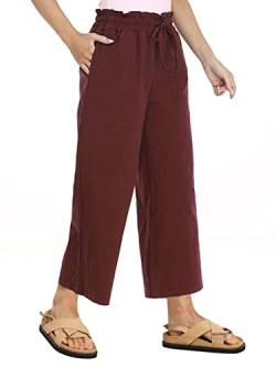 Famulily Damen Sommer Bequeme Baumwolle Leinen Cropped Hose Weites Bein Loungehose mit Taschen, #2 Rostrot, XXL von Famulily