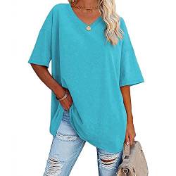 Famulily Damen Sommer Casual V Ausschnitt Halbe Ärmel T-Shirt Damen Kurzarm Oversized Baseball T-Shirts Tunika Tops, himmelblau, M von Famulily