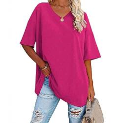 Famulily Damen Sommer Casual V Ausschnitt Halbe Ärmel T-Shirt Damen Kurzarm Oversized Baseball T-Shirts Tunika Tops, hot pink, Large von Famulily