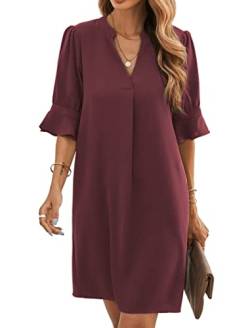 Famulily Damen Sommer Chic Cozy Mini Kleid V Neck Bell Kurzarm Shift Kleid Wein S von Famulily