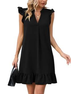 Famulily Damen Sommer Chic Gemütliches Minikleid V-Ausschnitt Kapuzenärmel Shift Kleid Schwarz L von Famulily