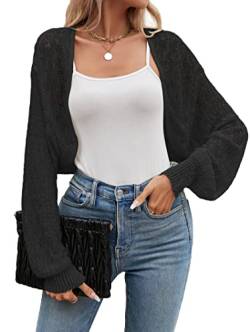 Famulily Damen Sommer Langarm Cropped Cardigans UK Hollow Out Floral Lace Crochet Shrug Schal Bolero Cardigans, Schwarz , XL von Famulily