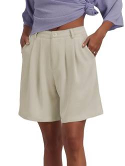 Famulily Damen Sommer Weites Bein Shorts Hoch Taille Lässig Zipper Kurze Hosen Leichte Bermuda Shorts mit Tasche Beige S von Famulily