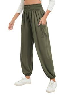 Famulily Damen Yoga Jogginghose in voller Länge Workout Harem Joggers Leichte Bequeme Lounge Hose Armeegrün XL von Famulily