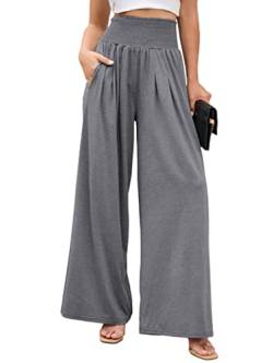 Famulily Damen-Yogahose mit weitem Bein, elastisch, hohe Taille, Baumwolle, mit Taschen, Lounge-Wear für alle Jahreszeiten, Größe S-XXL, dunkelgrau, S von Famulily