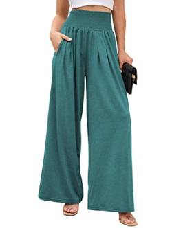 Famulily Damen-Yogahose mit weitem Bein, elastisch, hohe Taille, Baumwolle, mit Taschen, Lounge-Wear für alle Jahreszeiten, Größe S-XXL, seeblau, XXL von Famulily