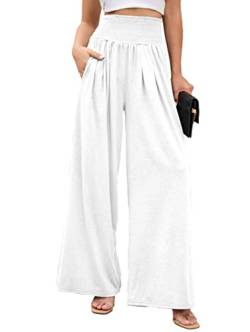 Famulily Damen-Yogahose mit weitem Bein, elastisch, hohe Taille, Baumwolle, mit Taschen, Loungewear, für alle Jahreszeiten, S-XXL, weiß, M von Famulily