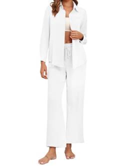 Famulily Damen Zweiteiler Outfit Herbst Muslim Set Schlafanzug Mit Knopfleiste Weiß XL von Famulily