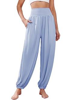 Famulily Damenhosen Haremshosen Lose Yogahosen Sommer Casual Sweatpants Damen Lange Hosen Himmelblau XXL von Famulily