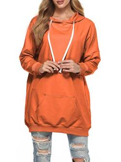 Famulily Dünne Pullover Damen Lang Sweatshirt Frauen Sport Basic Hoodie mit Tasche Orange M von Famulily