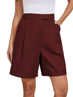 Famulily Frauen Casual Baumwolle Elastische Taille Mittlere Länge Lose Bequeme Strand Shorts Versteckte Knopf Lounge Shorts Mit Taschen Wein L von Famulily